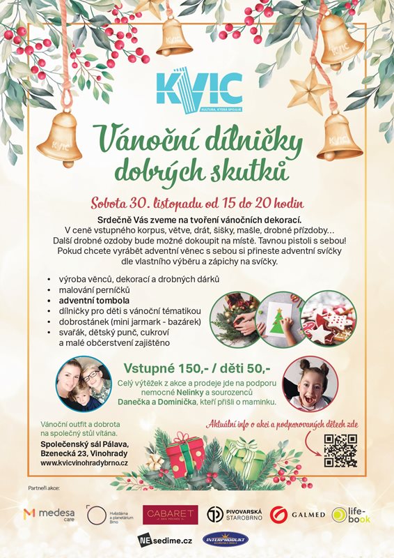 Vánoční dílničky dobrých skutků Datum konání: 30.11.2024 Čas konání: 15:00 - 20:00