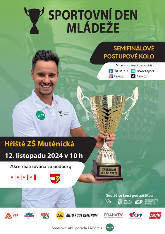 Popis sportovní akce: 4. ročník semifinálového postupového turnaje Sportovní den mládeže na Vinohradech se uskuteční v úterý 12. listopadu 2024 od 10 hod na sportovišti ZŠ Mutěnická pro místní děti